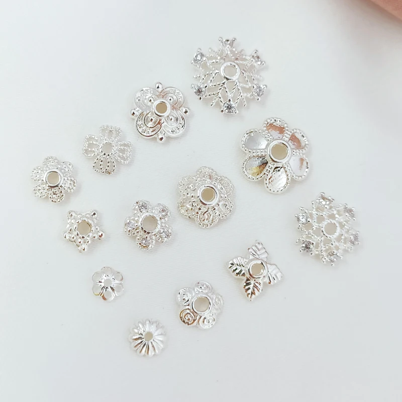 Copper-plated Thick Silver, Zircon Inlaid, Lace Hollowed-out Pattern Bead Pad, DIY Bracelet Spacer Accessory