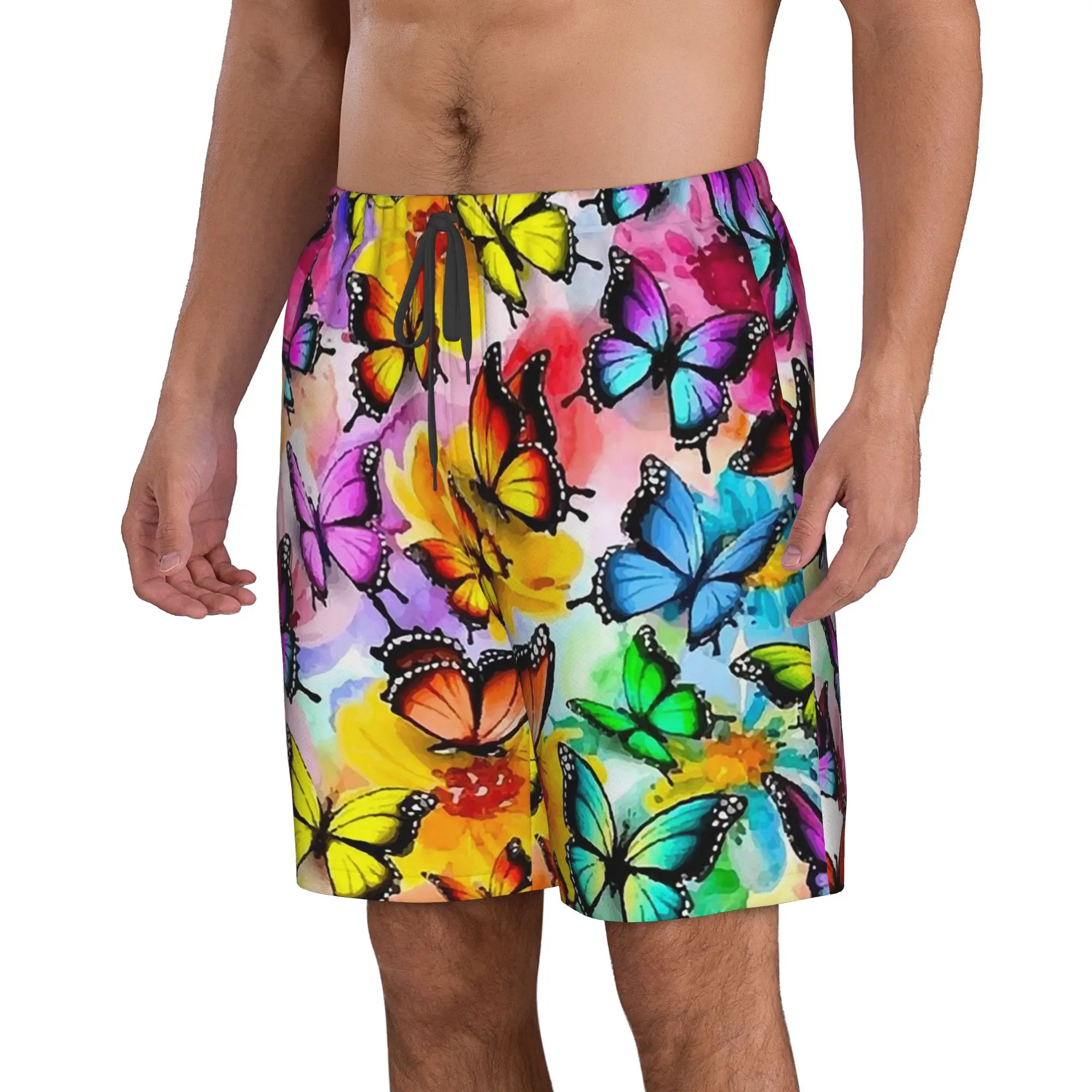 Colorful Butterfly Watercolor Painting Art Trunks Beach Board Shorts Casual Quick Dry Swim Summer Men Pants