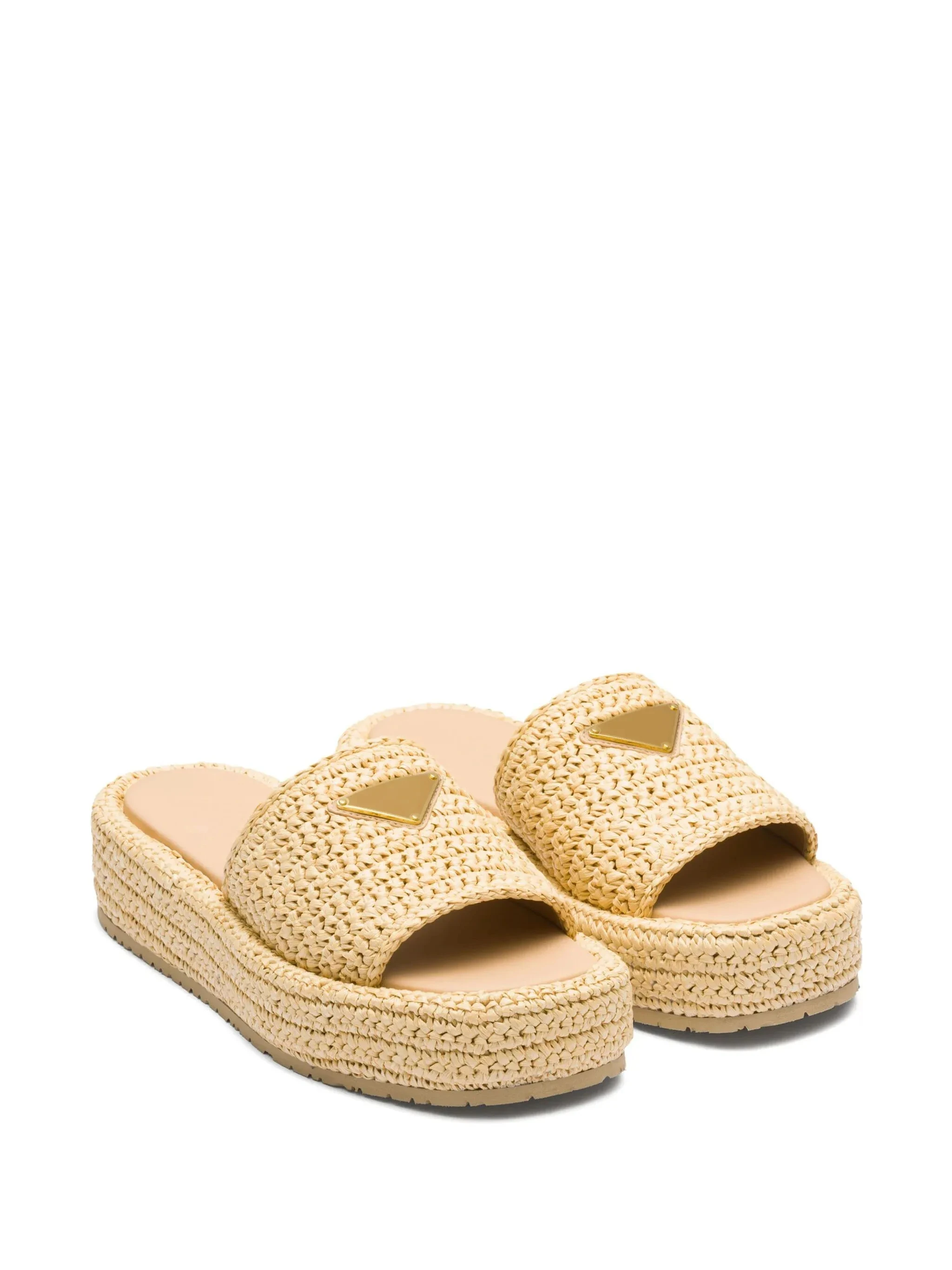 

Women's Crochet Flatform Slides Logo Crochet Sandals Woven Raffia