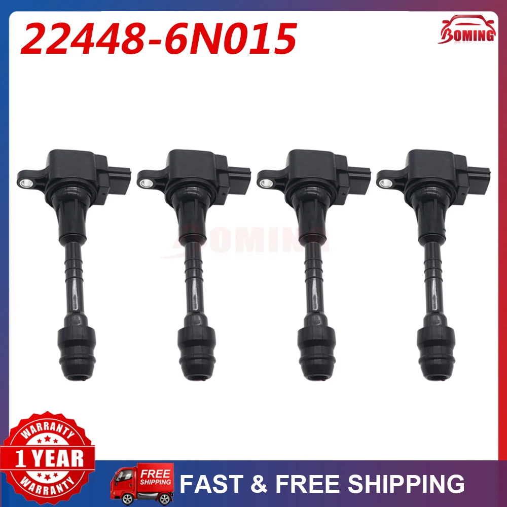 1/4pcs 22448-6N015 Car New Ignition Coil For Nissan Sentra 1.8L Almera N16 Primera P11 224486N011 2001-2006 AIC-4004G 224486N015