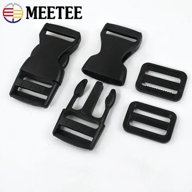 1Set Black Plastic Side Release Buckle Tri-Glide Sliders Webbing Tape Bag Backpack Seat Belt Dog Collar DIY Sewing Accessories