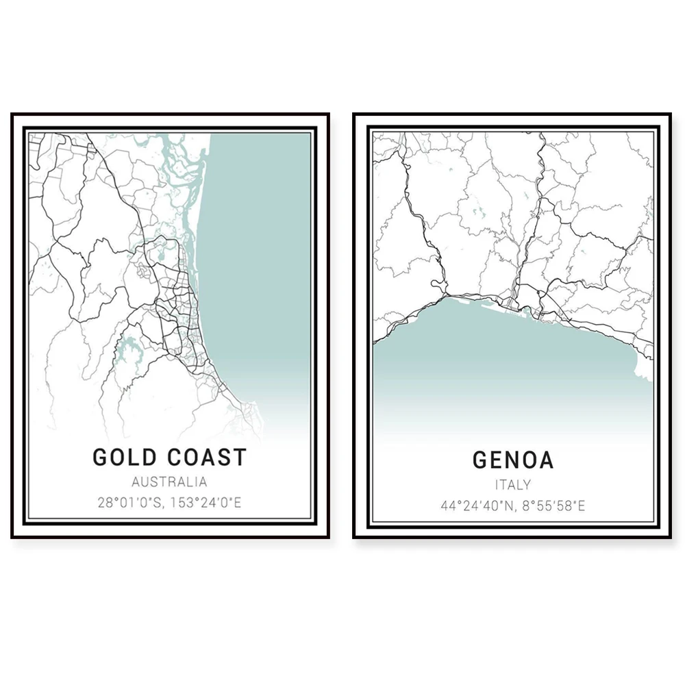 جولد كوست، جينوا، فرانكفورت، فورت وورث، هولندا، دوسيلدورف، فلورنسا، دبلن، كوبنهاغن، باريس، ألمانيا، ملصق خريطة كاتانيا