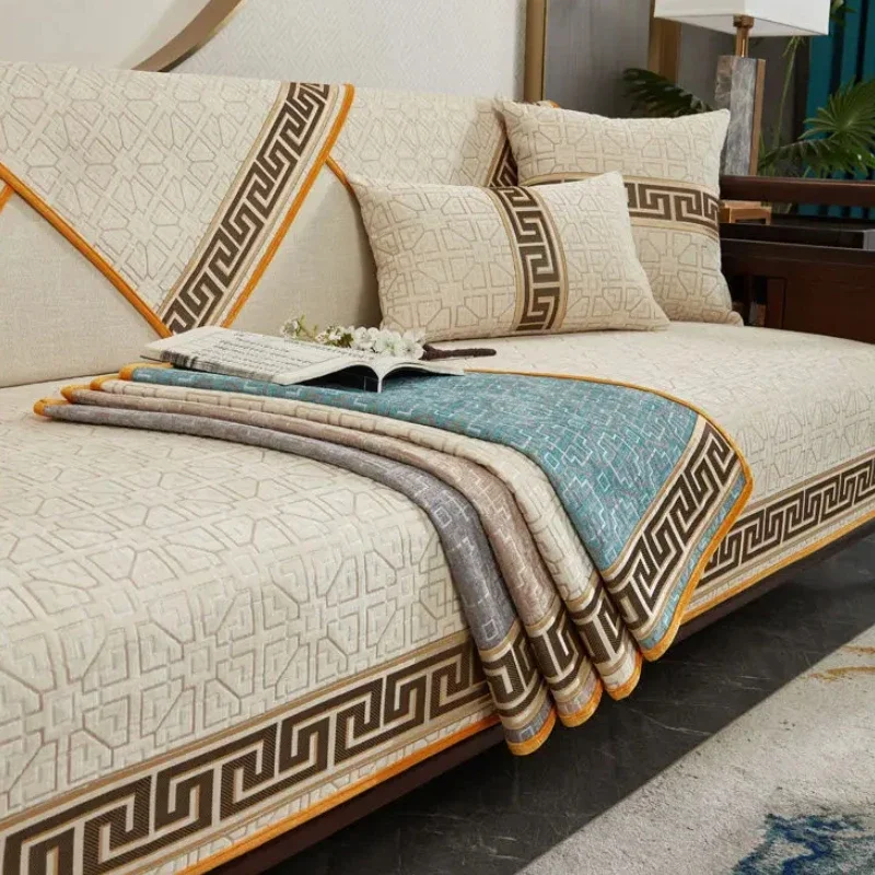 Chinese Embroidery Non-slip Sofa Cover Protector 1/2/3/4-seater Chaise Four Season Universal Stretch Corner Sofa Cushion Towel