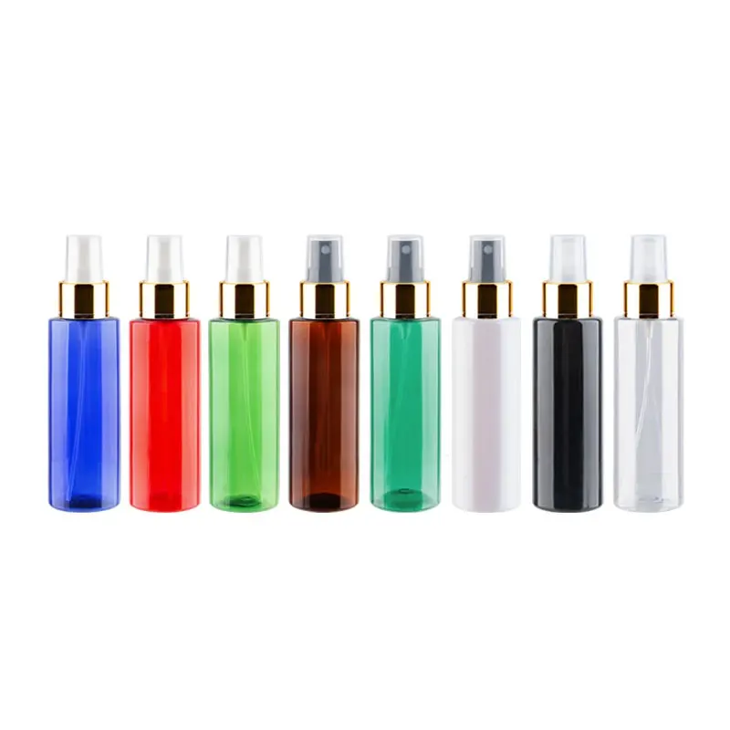 

40pcs 100ml 120ml Empty Plastic Bottles With Gold Aluminum Mist Perfume Sprayer Flat Shoulder