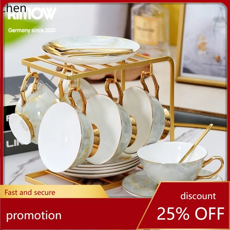 

YFY stone pattern teapot and flower tea cup tea set bone china coffee cup 6-piece set