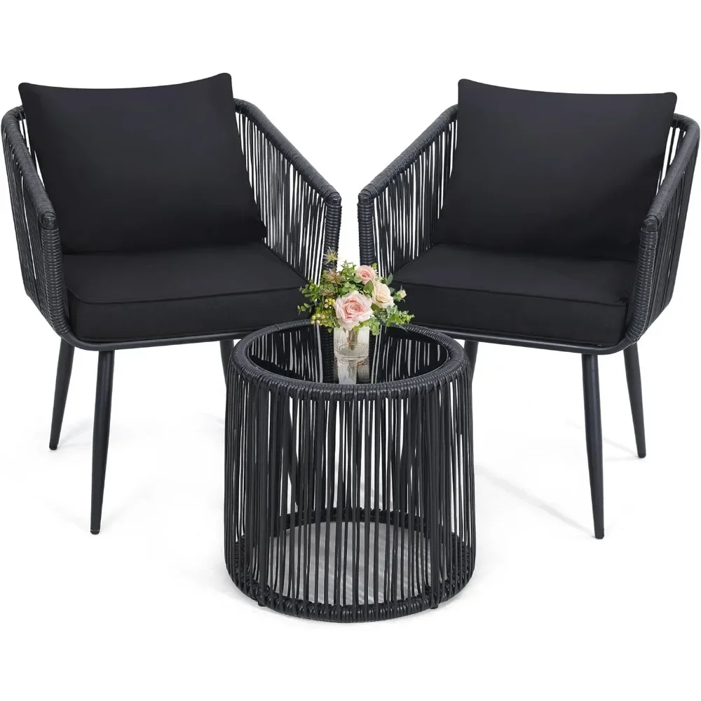 3-piece terrace wicker bar chat set, outdoor all-weather wicker furniture chair and side table set