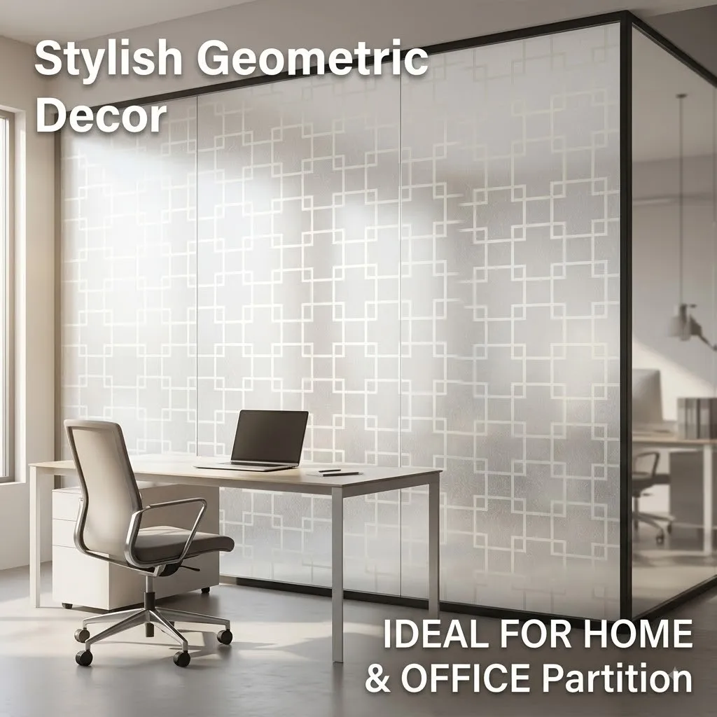 Self Adhesive Classic Square Lattice Window Film Frosted Privacy Glass Sticker Vintage Home Decor for Kitchen Office
