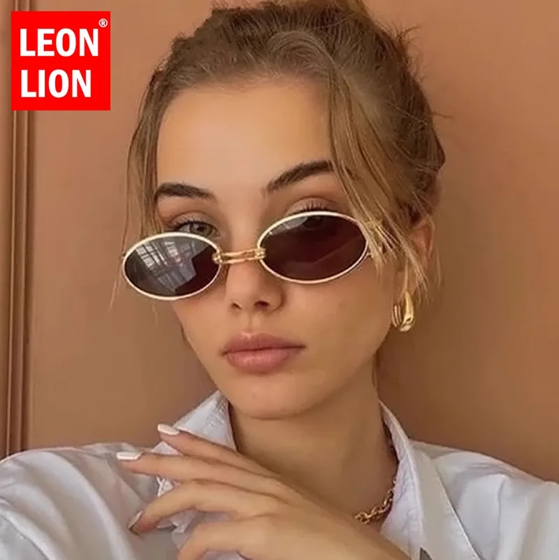 LeonLion Ovale Vintage Occhiali Da Sole Donne Semplice Struttura In Metallo 2024 Occhiali Da Donna Moda Retro In Lega Occhiali Da Sole Donne Gafas