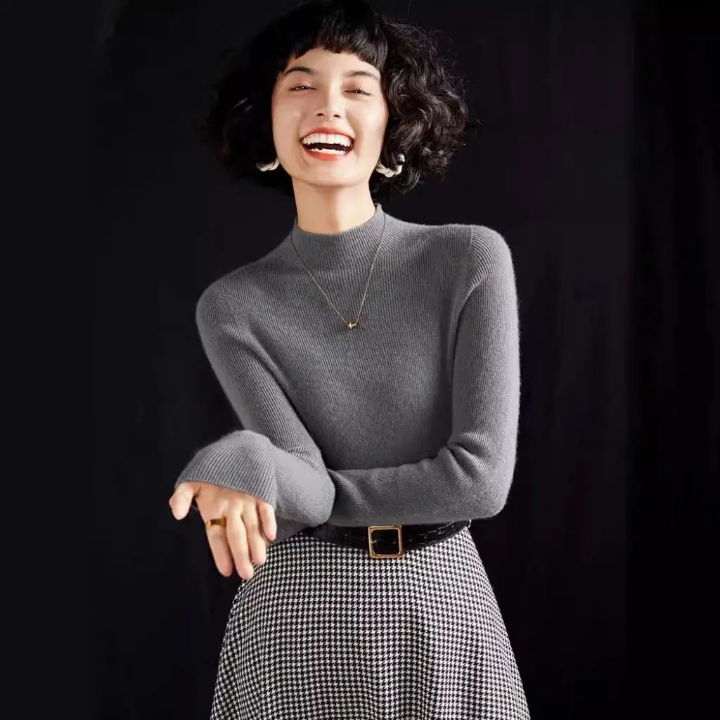 

Women's Slim Fit Cashmere Sweater Autumn Winter Drawdown Half-High Collar Ready-to-Wear Fashionable Slimming Knitwear