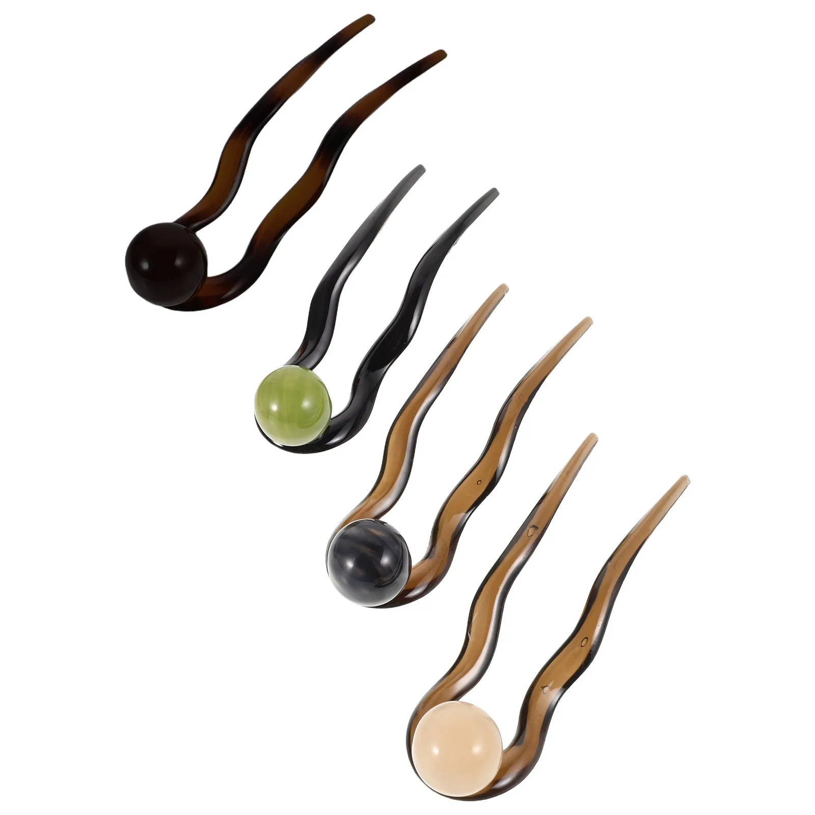 

4pcs U-Shaped Hairpins Vintage Hair Styling Accessories Chignon Bun Pearl Embellished Minimalist Hair Sticks Elegant Acetate