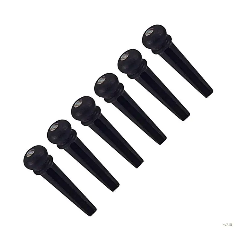 M5TC 6Pcs Ebony Wooden Guitar Bridge Pin String Peg Replacement Slotted Bridge Pin for 6 & 12 String Acoustics Guitar