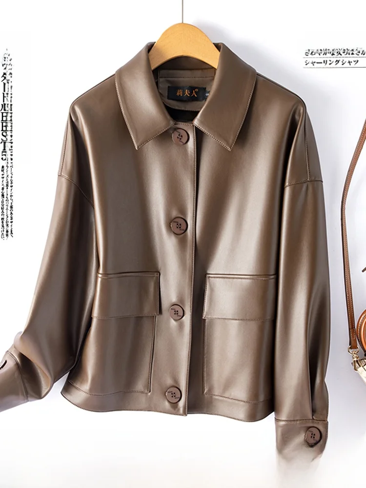   Ning 本革ジャケット女性のオルトルーズカジュアルスリープスキンコート春秋新モデル痩身バイカージャケット