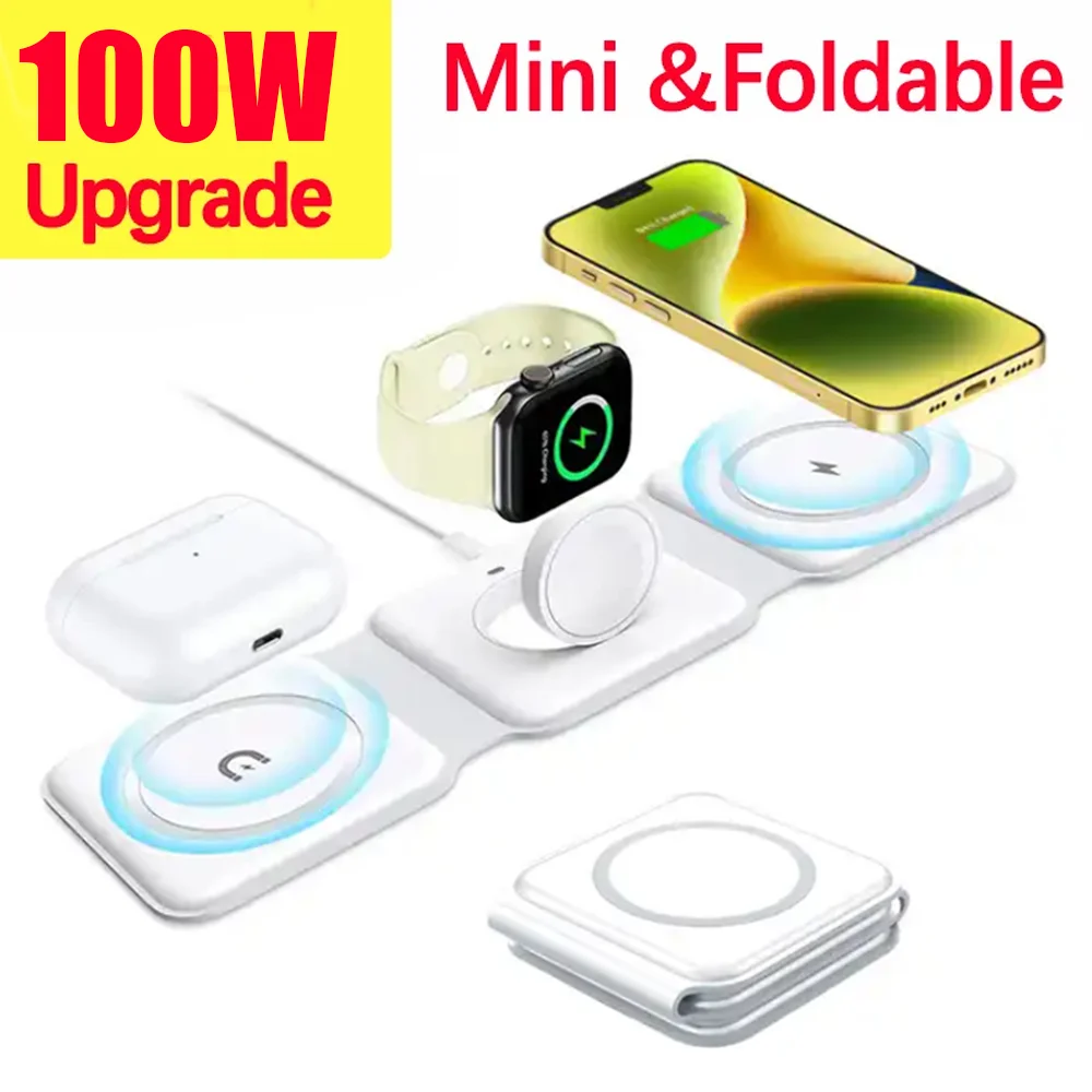 3 in 1 Wireless Charger Pad Stand Magnetic Fast Charging Dock Station for iPhone 15 14 13 12 11 8 Apple Watch Airpods Pro