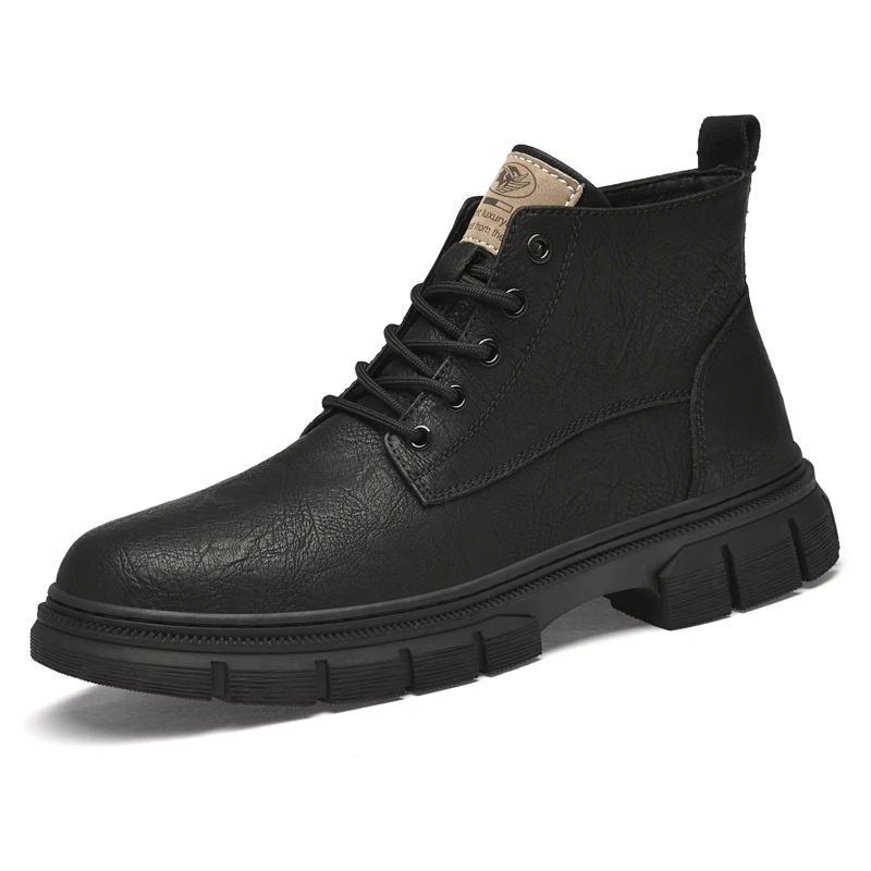 Botines Oxford de cuero para hombre, botas de trabajo para senderismo y Trekking al aire libre, con cordones, informales, de punta redonda, para ocio, invierno y otoño