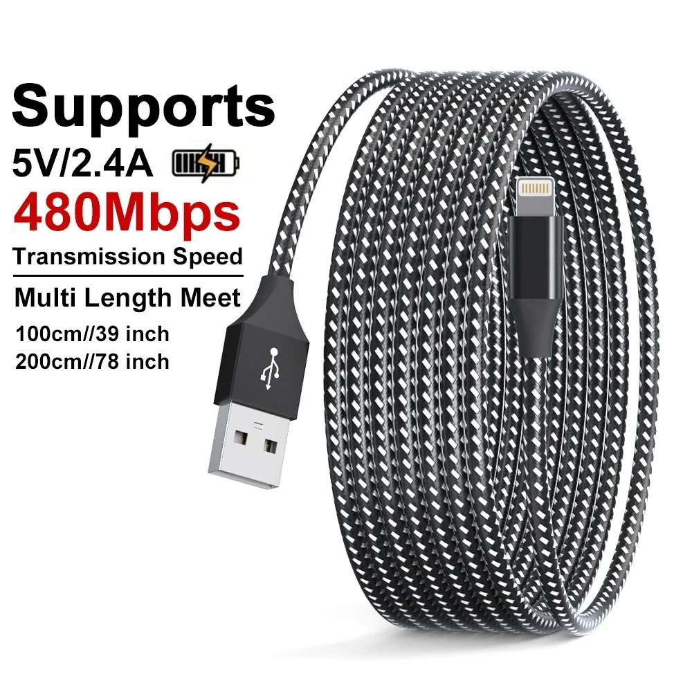 ANSEIP Nylon Braided Lightning Cable 3.3/6.6FT For iPhone 14 13 12 11 Pro Max XS XR X Fast Charging Cable USB Lighting Wire Cord
