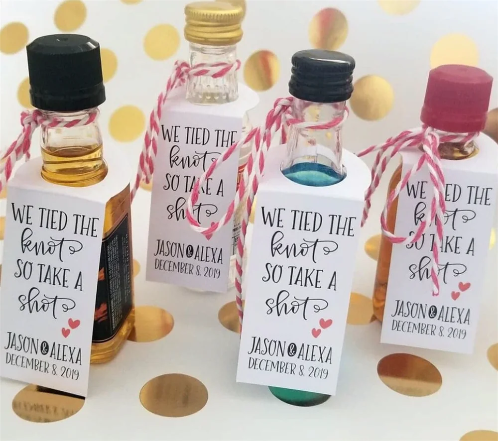 50pcs We Tied the Knot So Take a Shot Bottle Tags, Wedding Favor Bottle Tags, Shot Bottle Labels, Shot Bottle Tags - no bottles