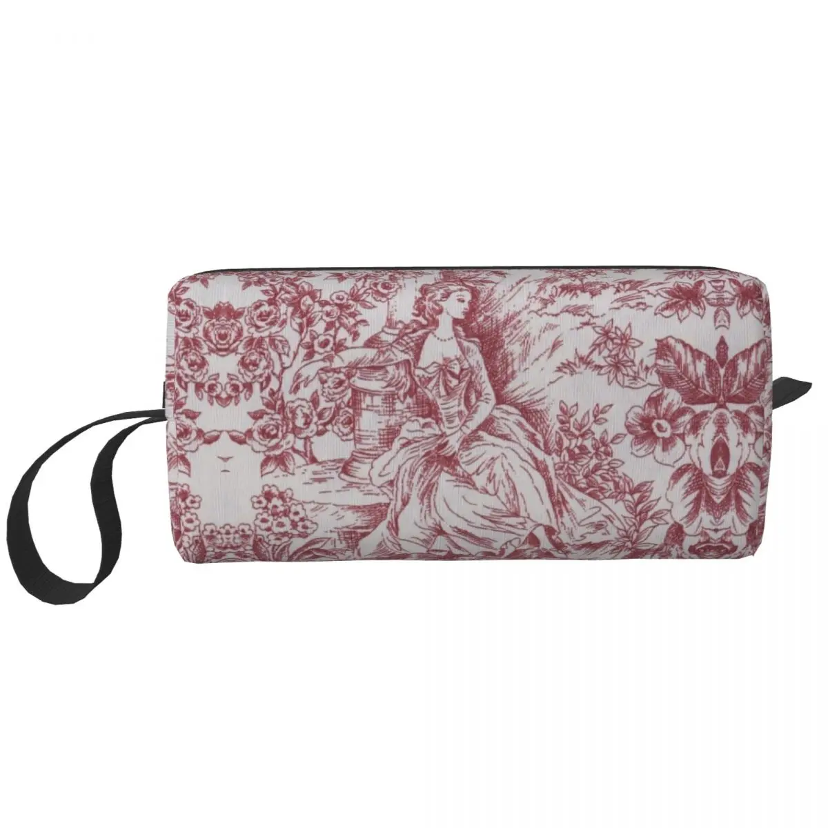 Travel Classic Red French Toile De Jouy Motif Pattern Toiletry Bag Portable Makeup Cosmetic  for Beauty Storage Dopp Kit Case