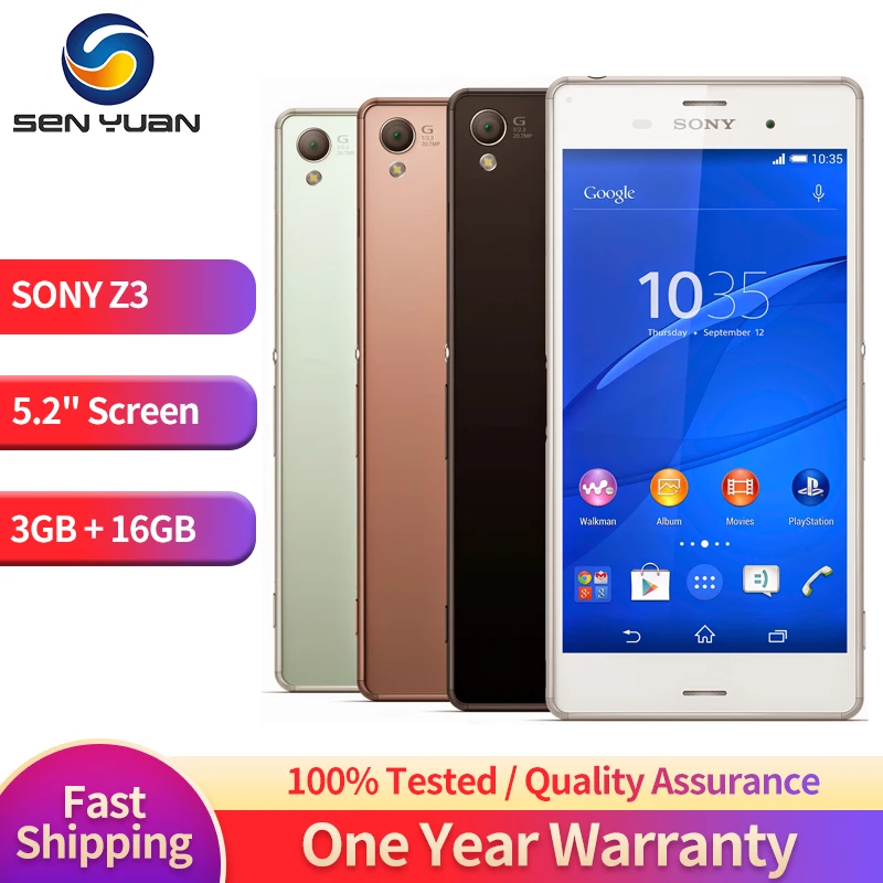 

Original Unlocked Sony Xperia Z3 D6603 Single SIM LTE Android Quad-Core 3GB RAM 16GB ROM 5.2" WIFI GPS Mobile Cell Phone