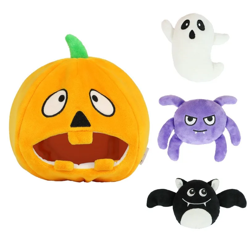 

New Pumpkin Ghost Bat 4 Pieces Halloween Dog Toy Set Hide And Seek Dog Toy Plush Pet Toys Squeaky For Cats Dog