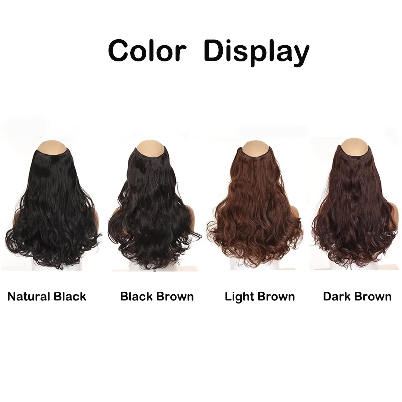 22Inch Synthetic Long Curly Hair Extension 4 Clips V-shape Natural Brown Black Hairpiece for Women