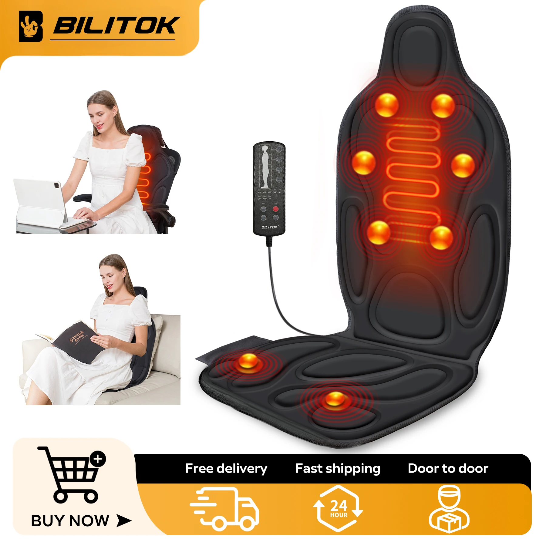 Vibration Massage Seat Cushion with Heat, 6 Vibrating Motors, Back Massager for Chair, Massage Chair Pad for Home Office use