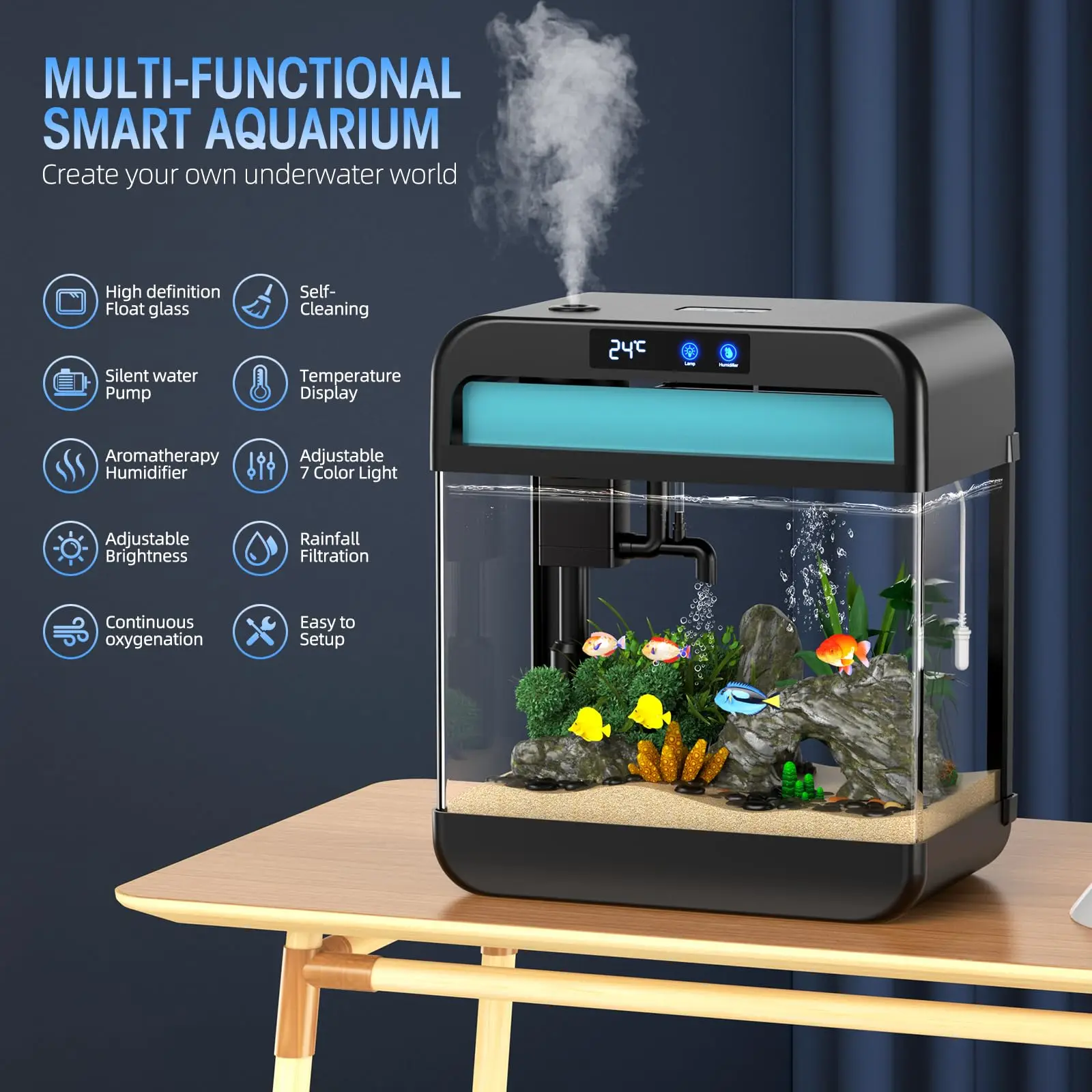 Self Cleaning Auto Top Off Show Me Smart Fish Thick Glass Tank With Sump Intelligent Modern Aquarium