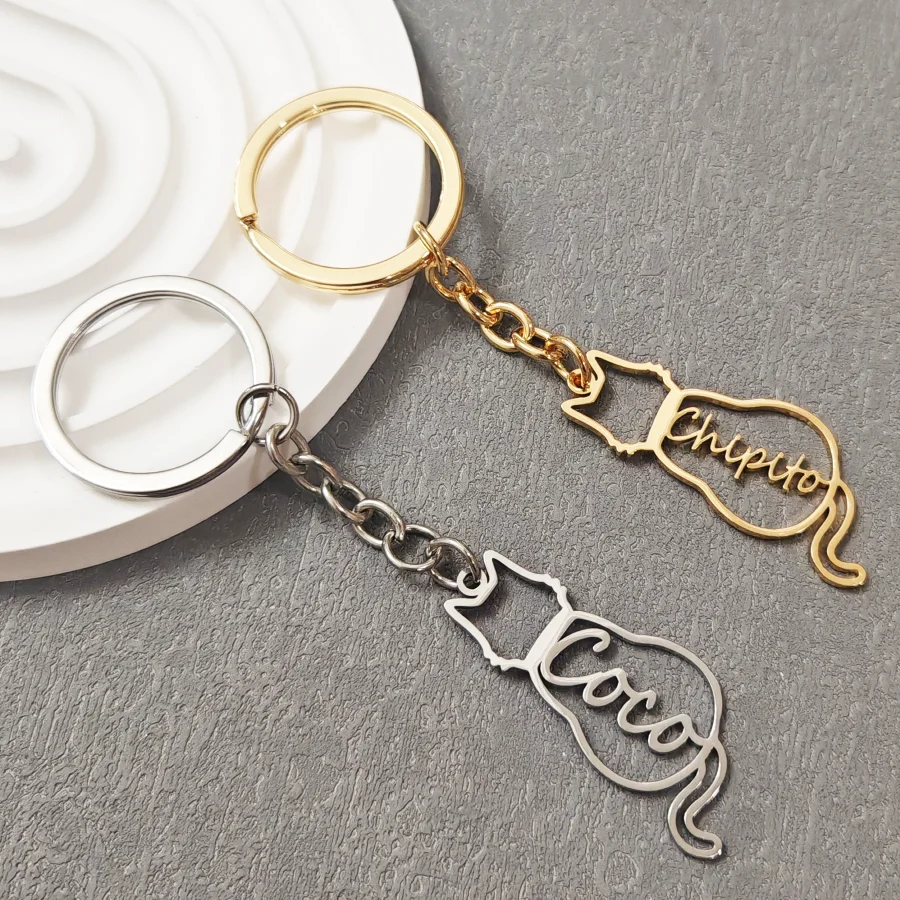 

Customized keychain in the shape of a kitten for boys and girls, Valentine's Day gift, customized name, jewelry gift