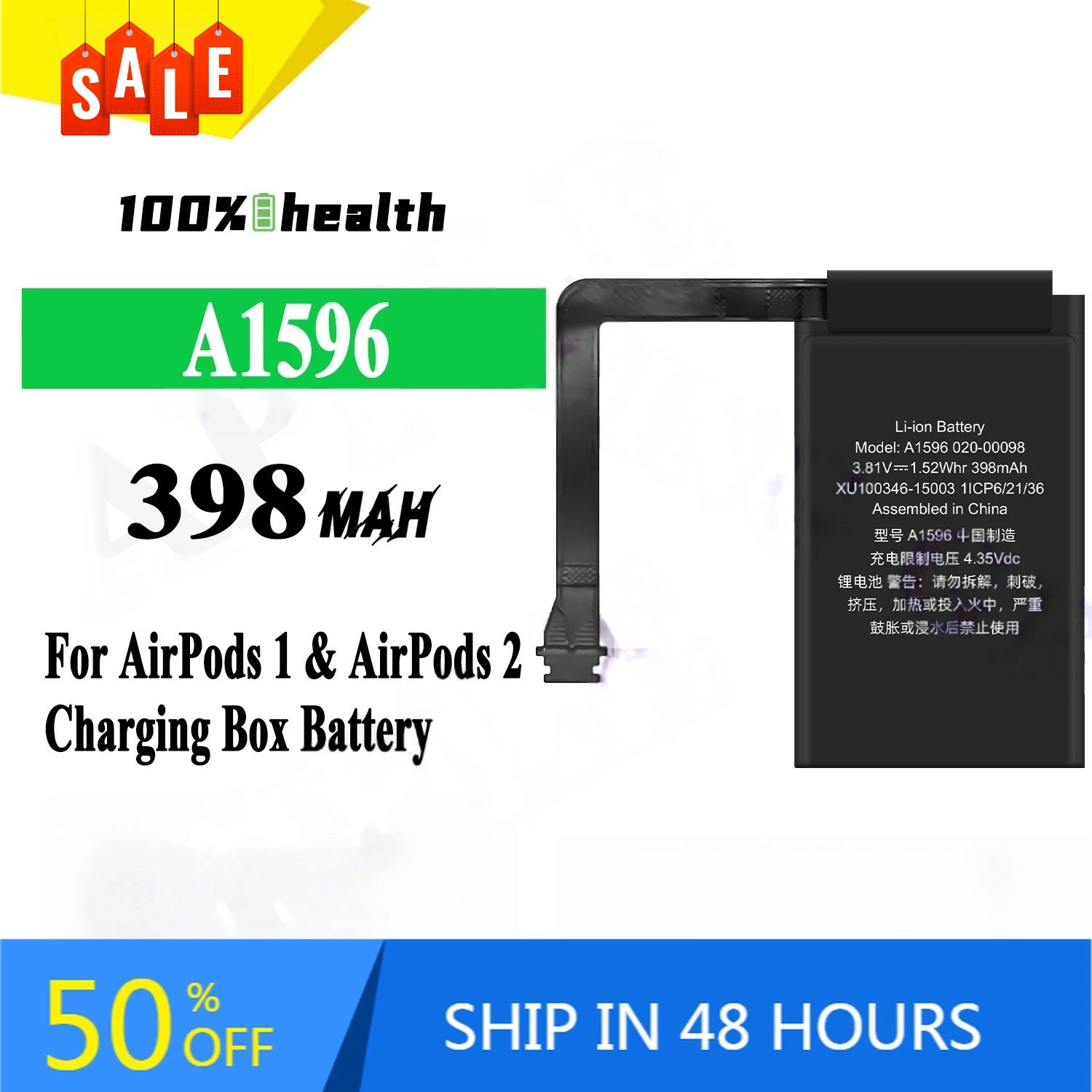 

398mAh For Apple Airpods 2 1proxy A1596v Headphone Charging Case Battery
