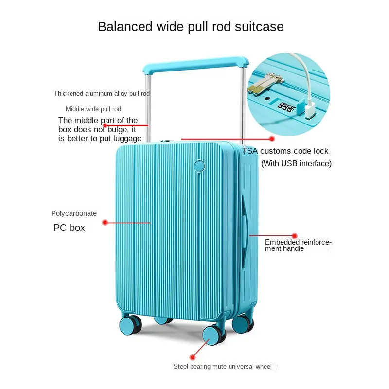 Nuovo bagaglio compatto leggero 20 "scatola Password d'imbarco asta in lega di alluminio addensata da 24" con gancio per valigia di ricarica USB