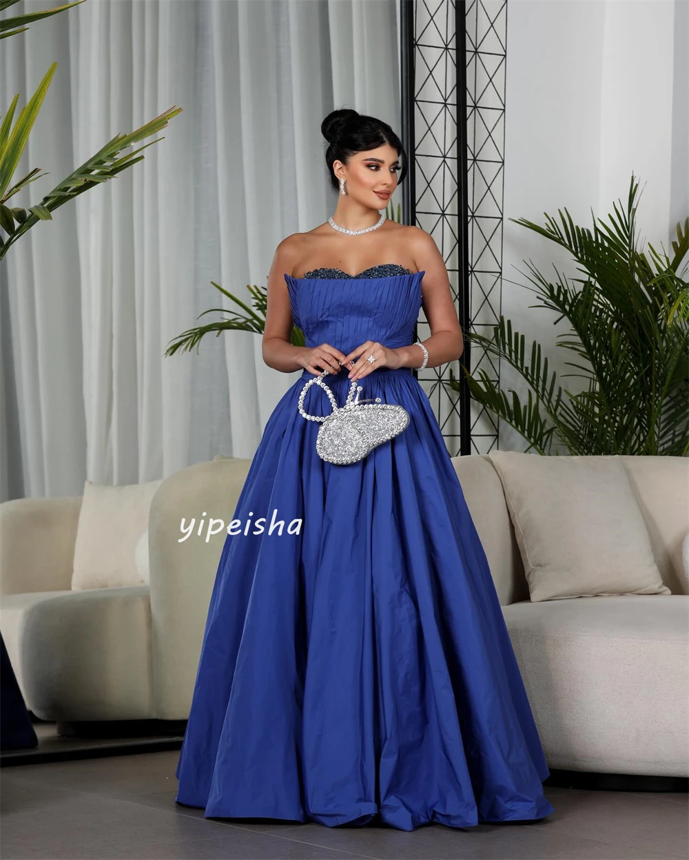 Lantejoulas Ruched A-Line Strapless Prom Dress, Vestido de noite, Arábia Saudita Jersey, Homecoming Jersey, Vestido Ocasião Bespoke, Vestidos longos