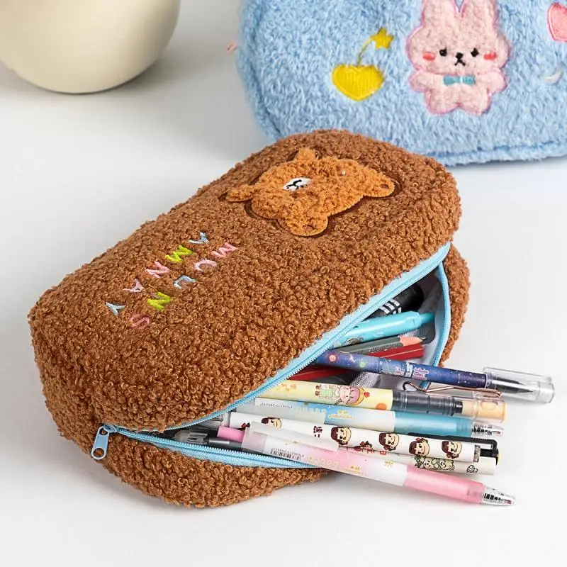 Multifunction Cartoon Rabbit Bear Pencil Case Large Capacity Pen Bag Supplies Stationery Storage Bag