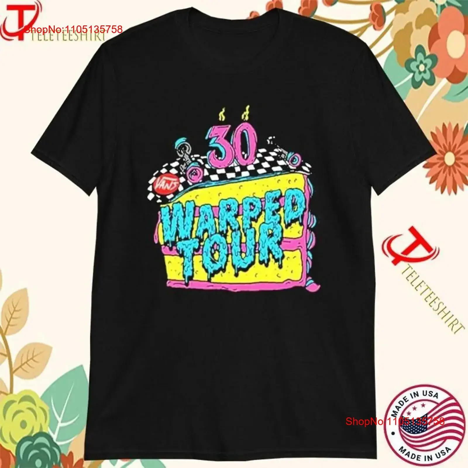 Van Warped Tour 2025 30 Years Anniversary Skate Cake T Shirt vintage Washed graphic Casual Comfortable Versatile Stylish