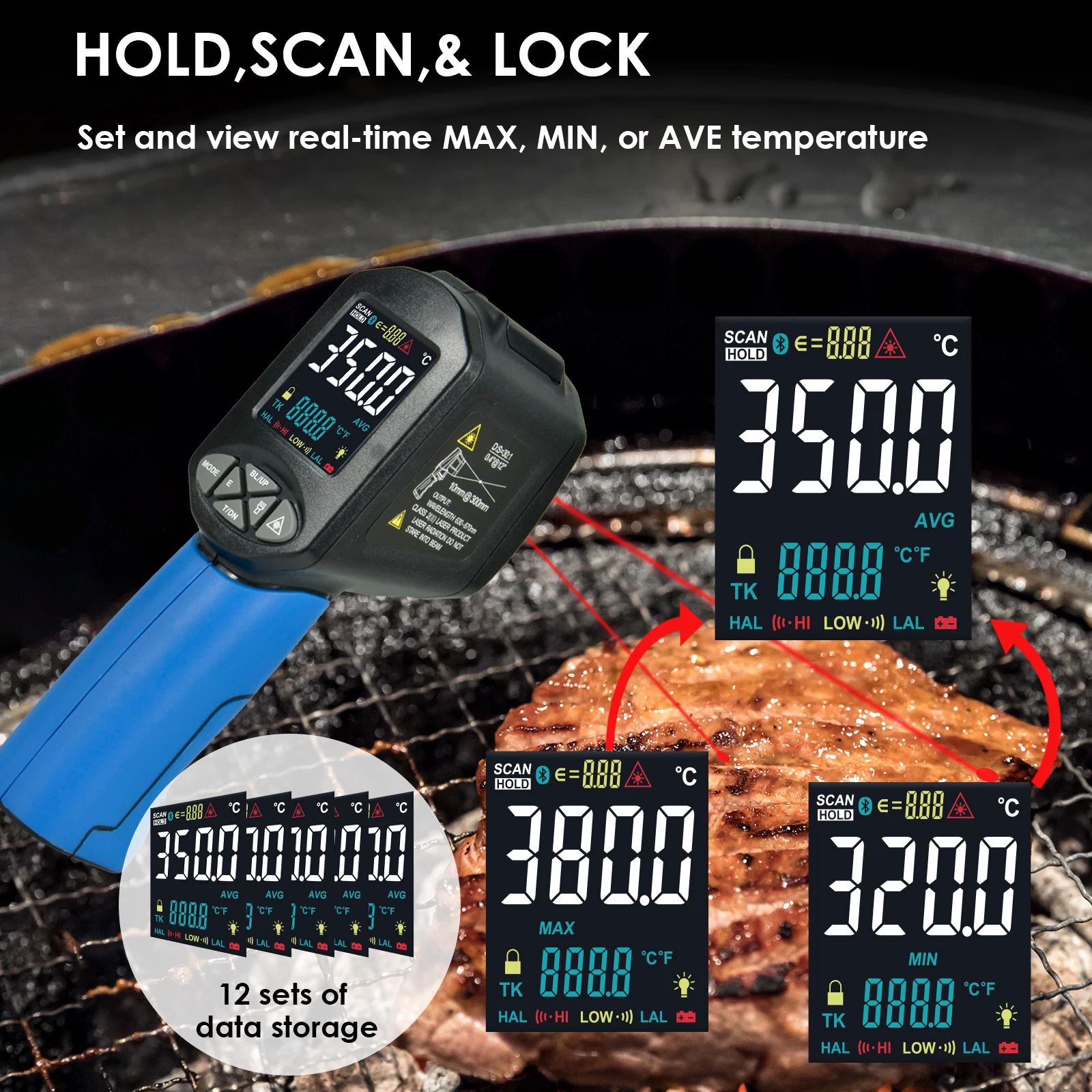 APP Control Infrared Thermometer -50~1580℃ Industrial High Temp Laser Pyrometer Non-Contact 30:1 D/S Ratio Data Recorder for HVA