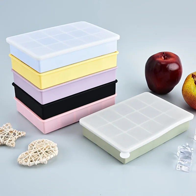 15-Compartment Silicone Ice Tray with Lid, Food-Grade Cube Ice Mold, Household Frozen Ice Box, Baby Food Jelly Popsicle Mold