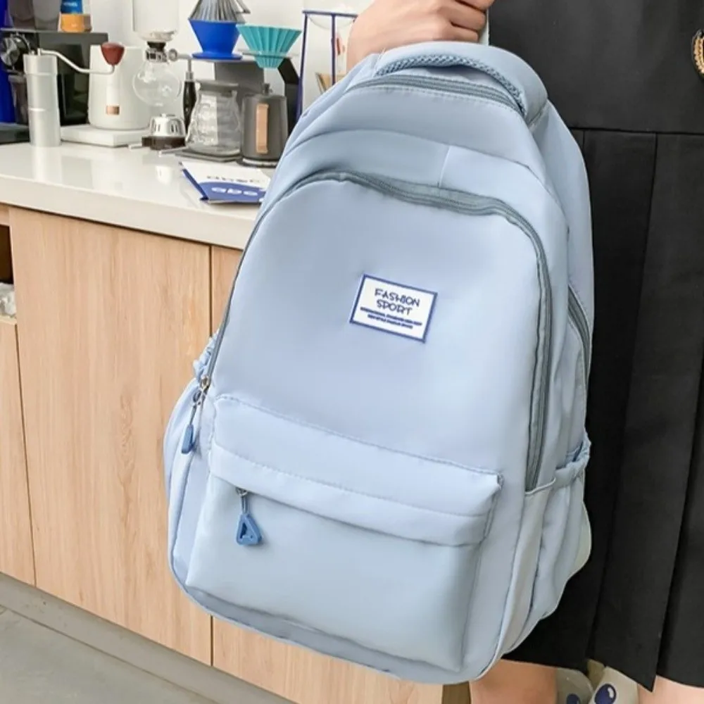 Large Capacity Junior High School Backpack Solid Color Multi-Pockets Youth Student Backpack Waterproof Picnic Backpack Travel