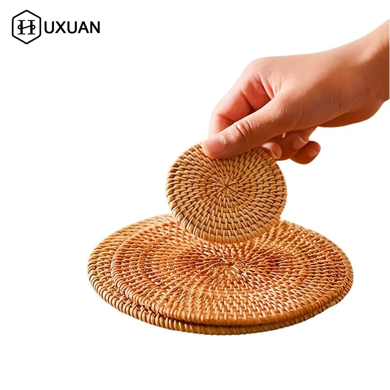 Rattan Hand-woven Coaster Round Coffee Mugs Pad Home Kitchen Table Anti Scalding