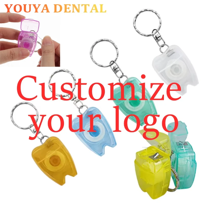 

100Pcs Customized logo Portable Key Mini Button Dental Floss Boxs Keyring Dental Floss Box Dental Cleaning And Oral Hygiene Tool