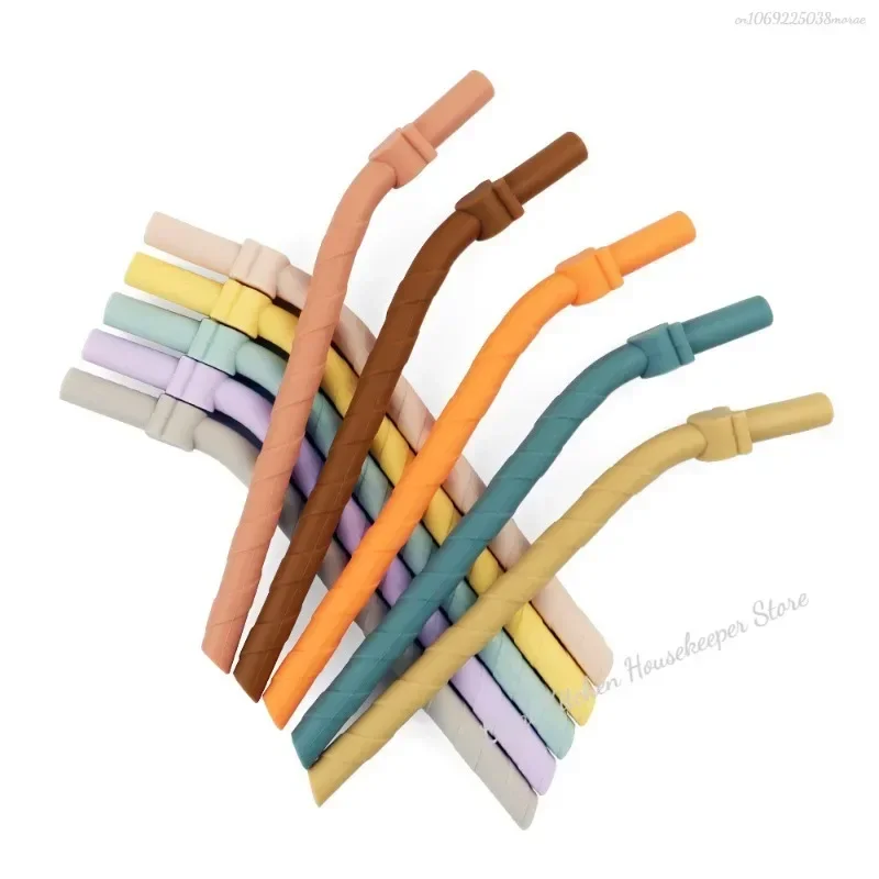 10/5/1pcs  Reusable Food Grade Silicone Straws 180*10mm Straight Bent Drinking Straw with Cleaning Brush Set Party Bar Accessory