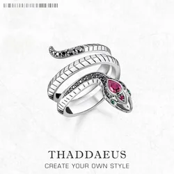 Ring Snake Black Stones Europe Style Classic Fine Jewerly For Women,Brand New Gift In Pure 925 Sterling Silver