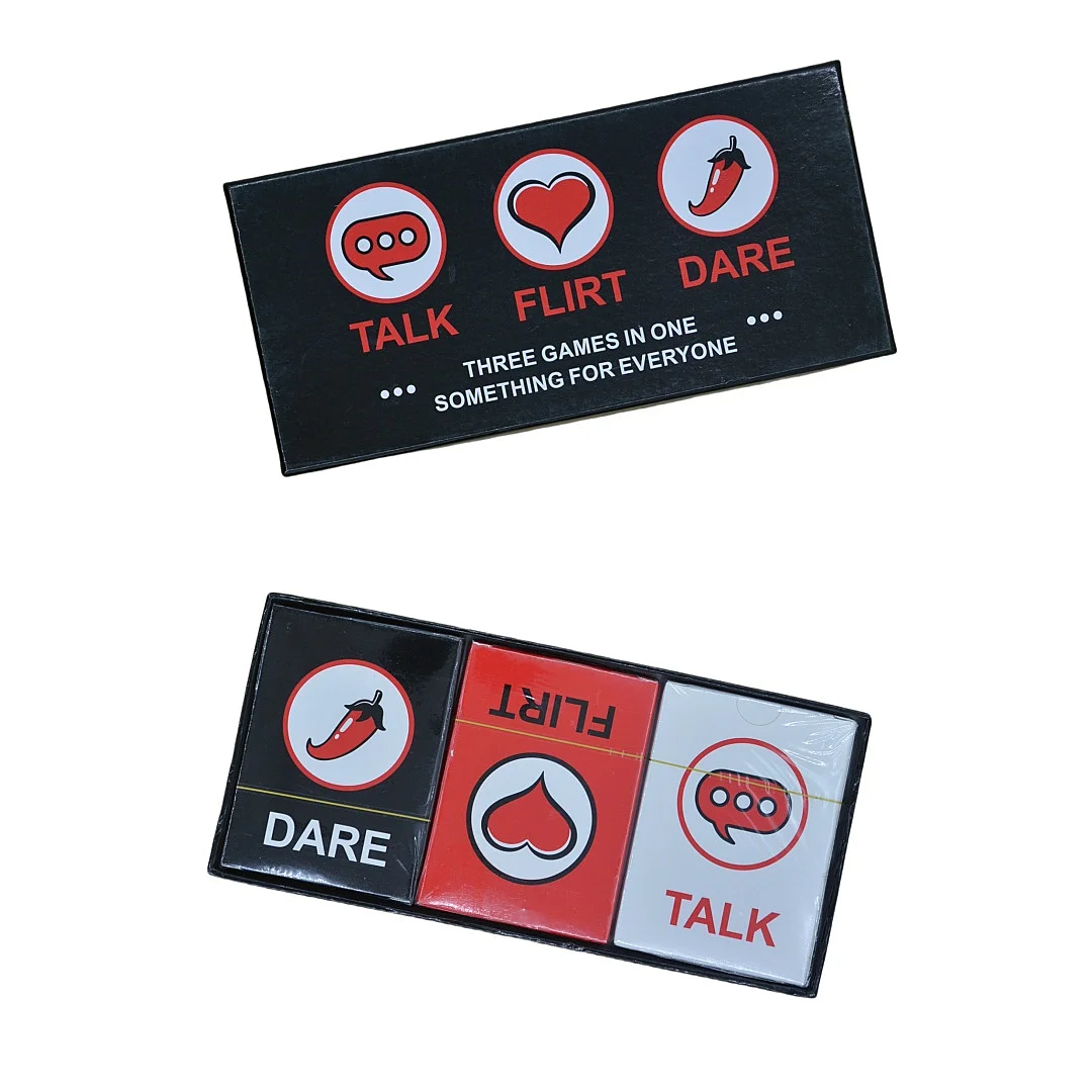 Gra Towarzyska 3-w-1: Rozmawiaj, Flirtuj, Odważ się! - Angielska Wersja Gry Planszowej, Gra Karciana, Interaktywna Gra Stołowa, Idealna na Imprezy, Idealny Prezent
