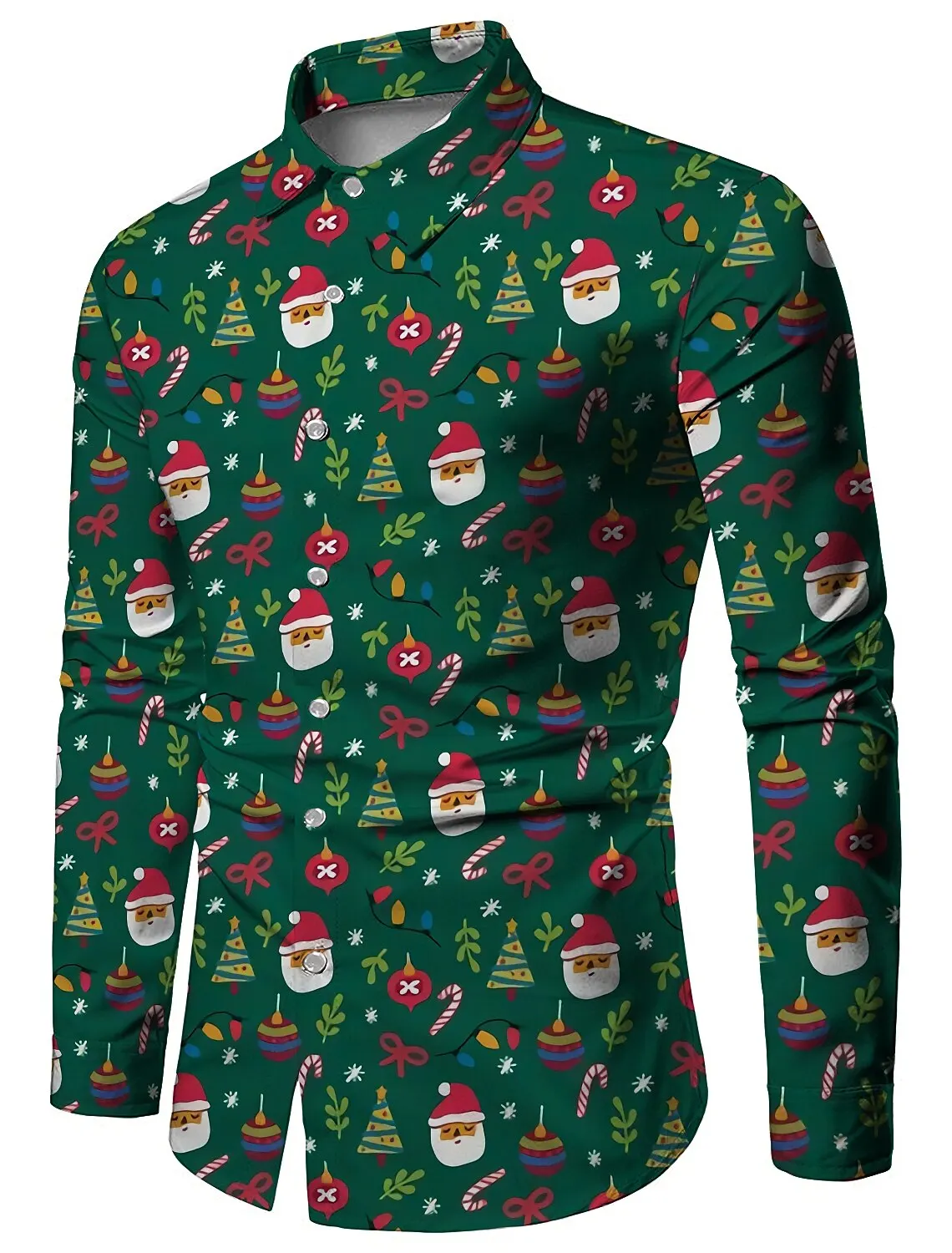 Christmas Shirts Men's Shirt Tree Santa Claus Classic Collar Casual Long Sleeve Print Clothing Apparel Fashion Ethnic Style