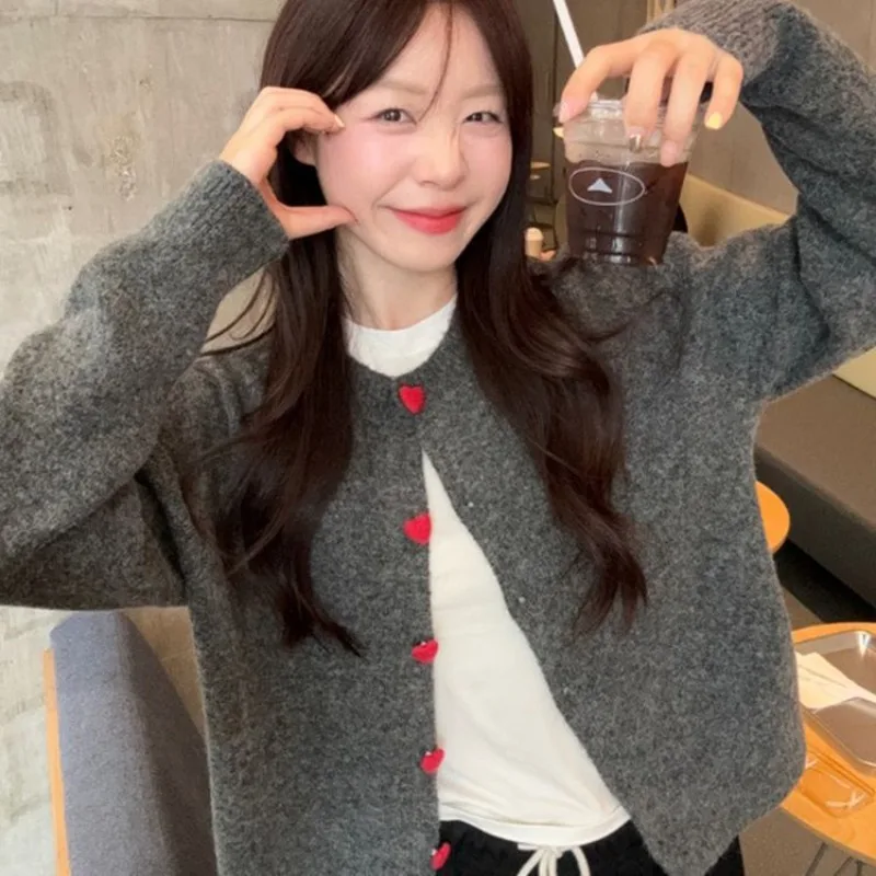 

25 Year New Heart-shaped Button Sweater Cardigan Jacket for Women's Season Sweet and Spicy Lazy Style Niche Design Knitted Top