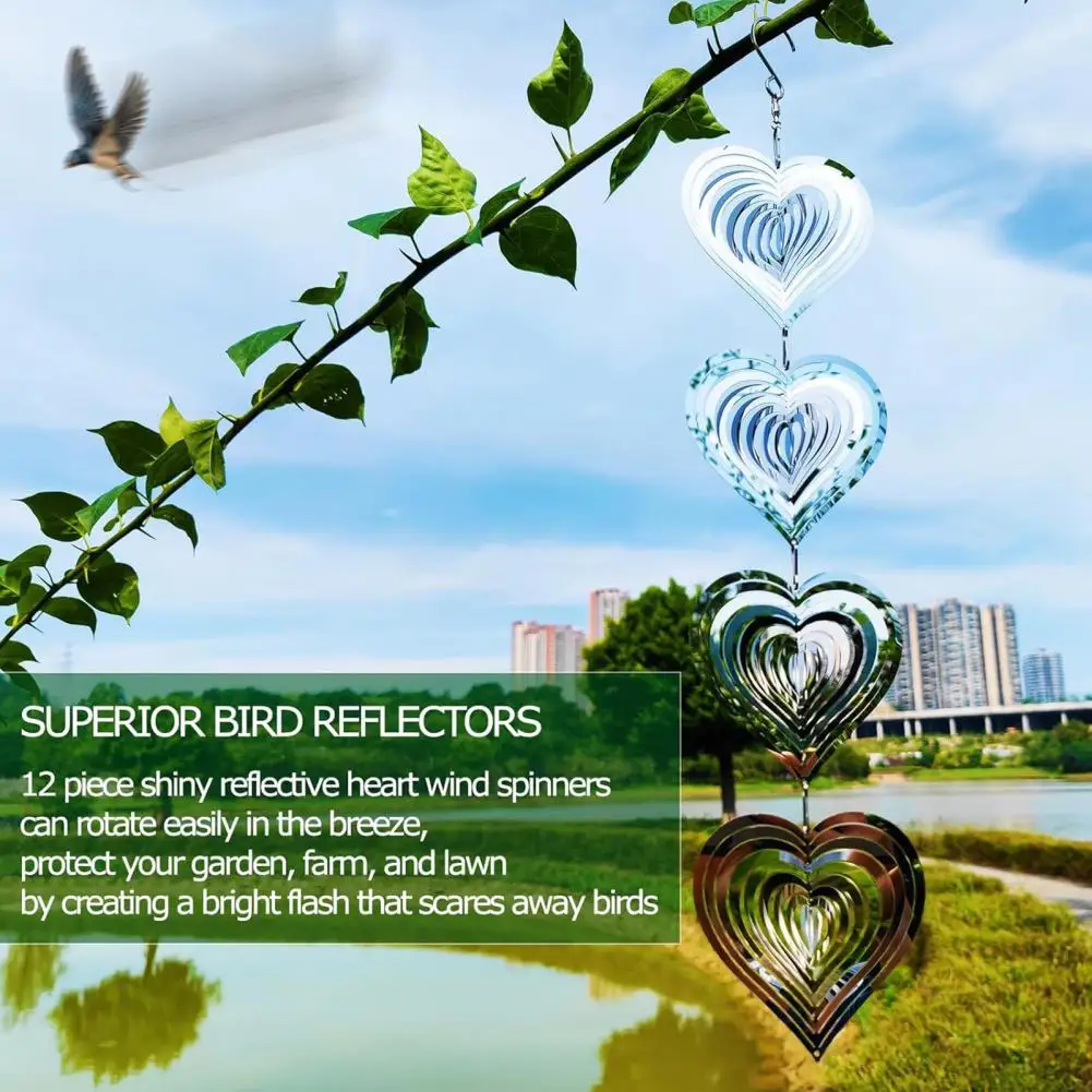 Long-lasting Bird Scaring Device Highly Reflective 3d Love Heart Wind Spinner Bird Reflector for Indoor Outdoor Garden Yard Farm