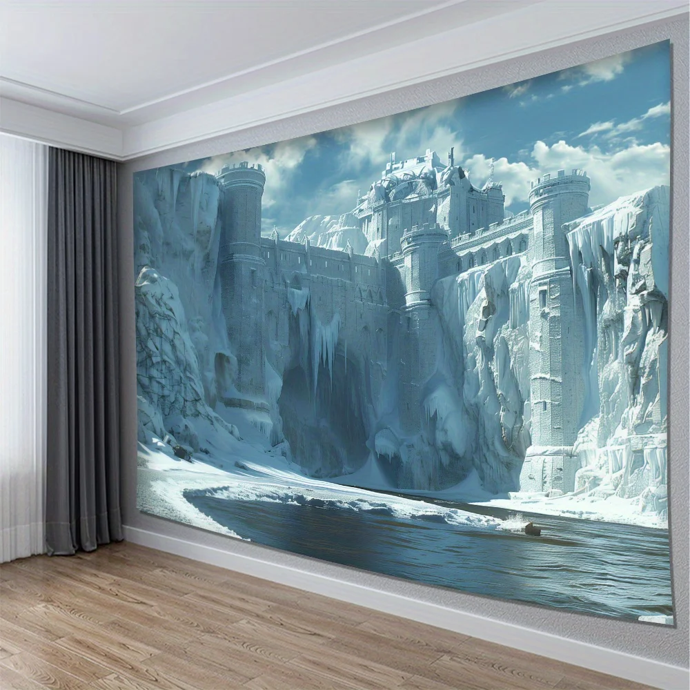 Ice Castle Fantasy Tapestry 2D Digital Print Polyester Wall Hanging Living Room Bedroom Office Decor with Hooks