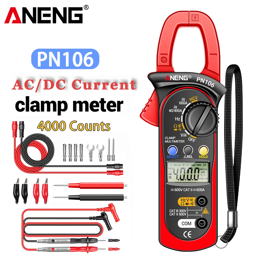 ANENG PN106 AC/DC Clamp Meter 600A Current Voltage High Precision 4000 Counts Digital Multimeter Tester Tool for Electrician