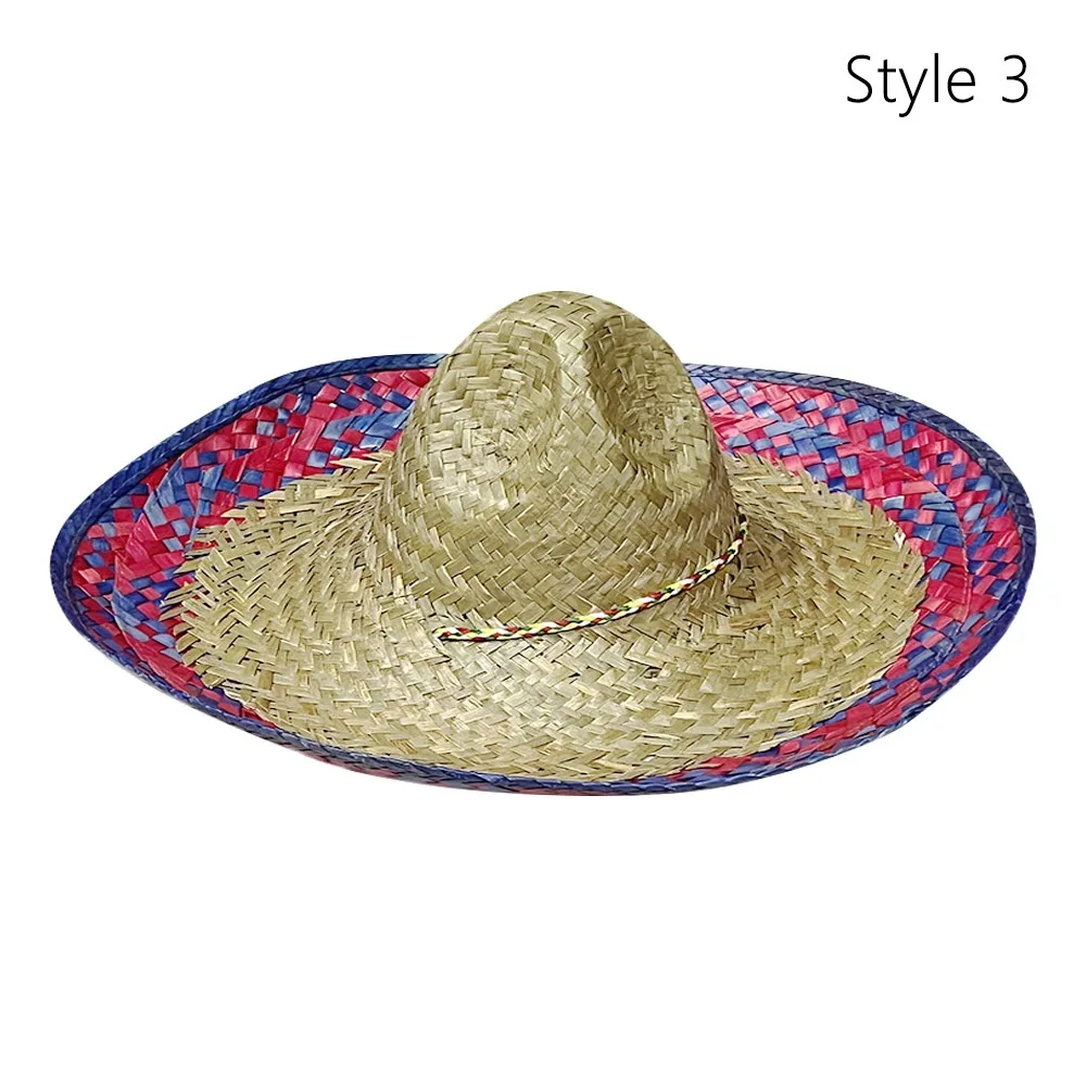 Sombrero Retro mexicano Sombrero tejido de paja auténtico disfraz mexicano Sombrero para el sol de playa Sombrero de Jazz de ala ancha transpirable para vacaciones al aire libre