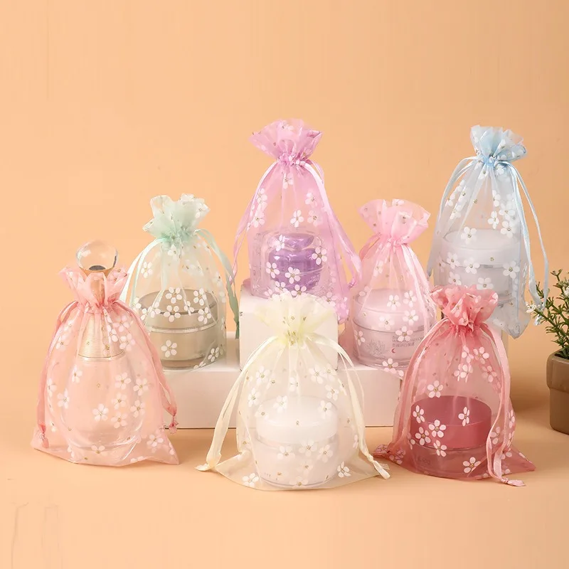 20/50pcs Drawstring Gift Bags Floral Display Bag for Jewelry Packing Adjustable Drawstring Pouch Wedding Gifts Organza Party