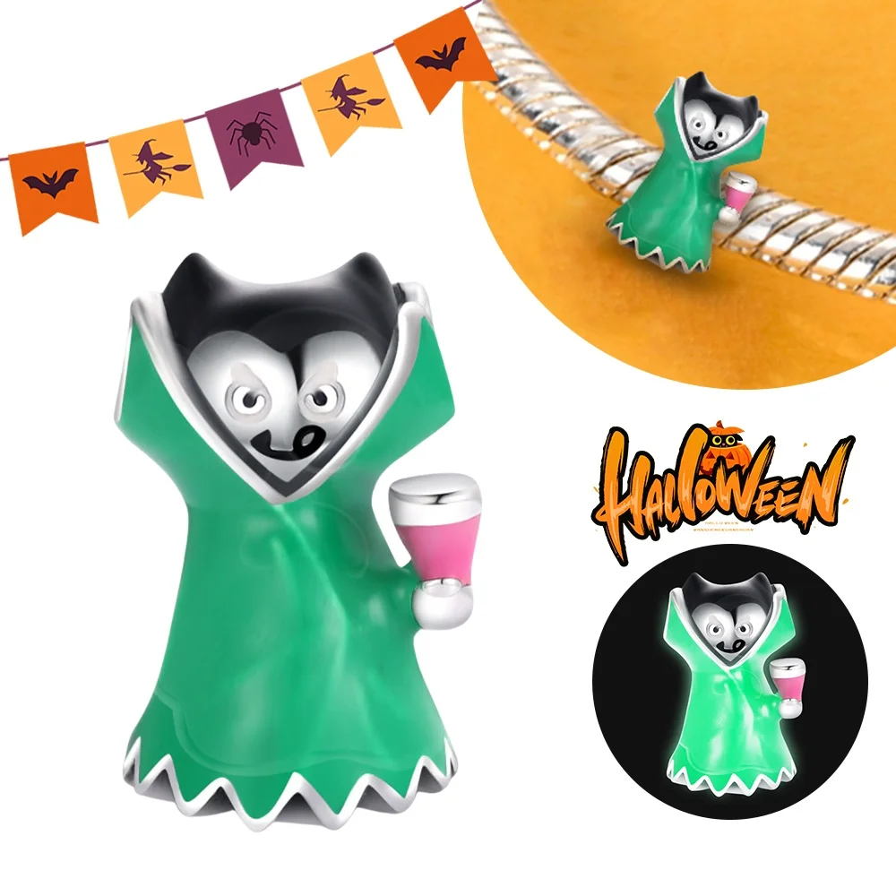 

Подвески на Хэллоуин, подарок, стерлинговое серебро 925 пробы, светящийся зеленый плащ, бусины дьявола, подходят для подвесок, браслет для изготовления ювелирных изделий, женские подарки