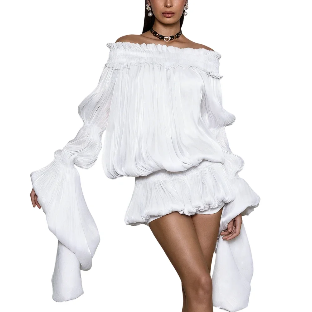

Fashionable Pleated Off Shoulder Dress Luxury Elegant Bubble Hem Gown Perfect For Dinner Party Or Formal Prom Evening Wear