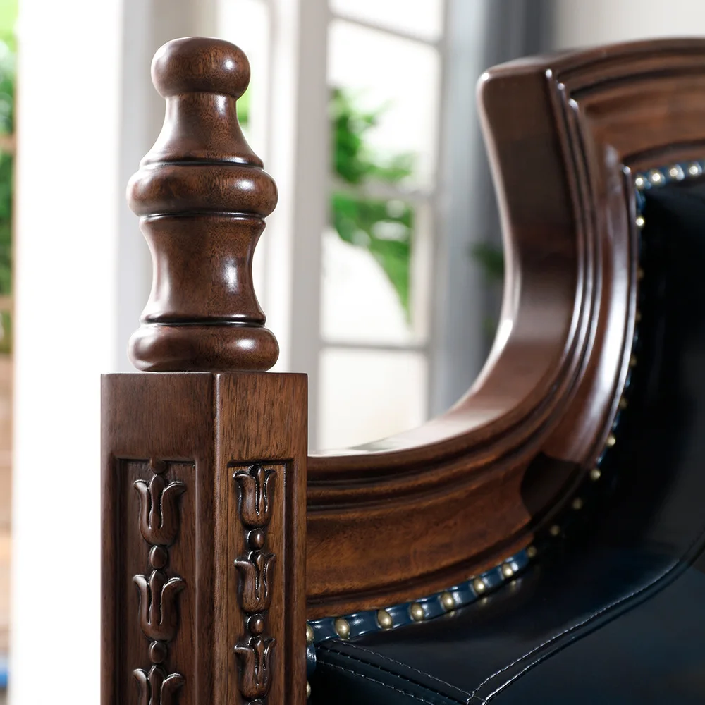 American solid wood sofa leather first layer cowhide sofa three people